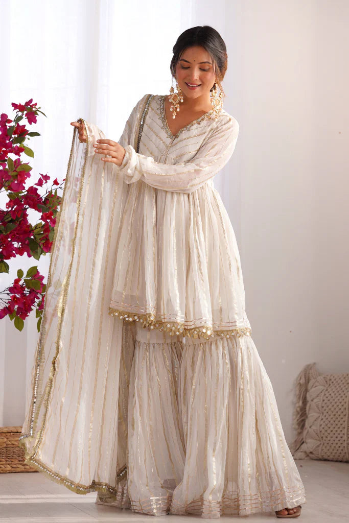 Mal Chanderi Mirror Work Sharara Set