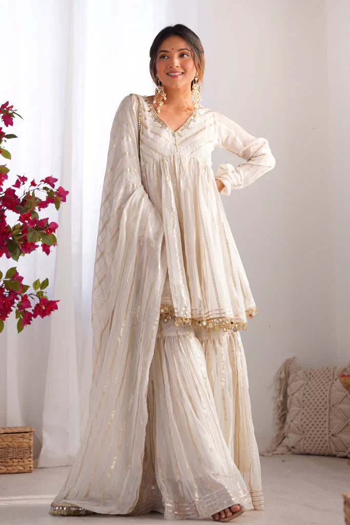 Mal Chanderi Mirror Work Sharara Set