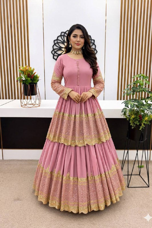 Designer Anarkali Gown with Gold Work Dupatta