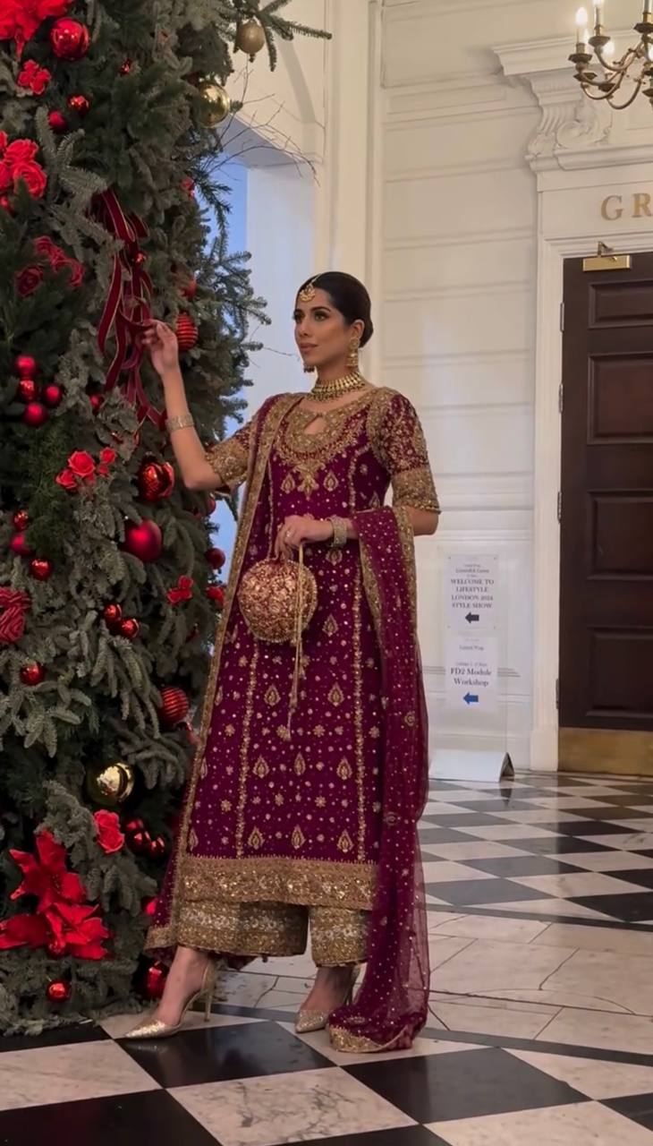 Royal Plum Heavy Embroidered Festive Suit