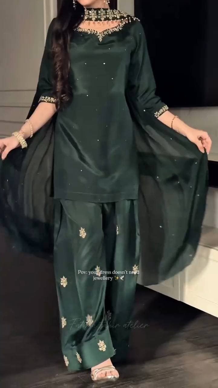 Graceful Green Partywear Kurta Palazzo Set