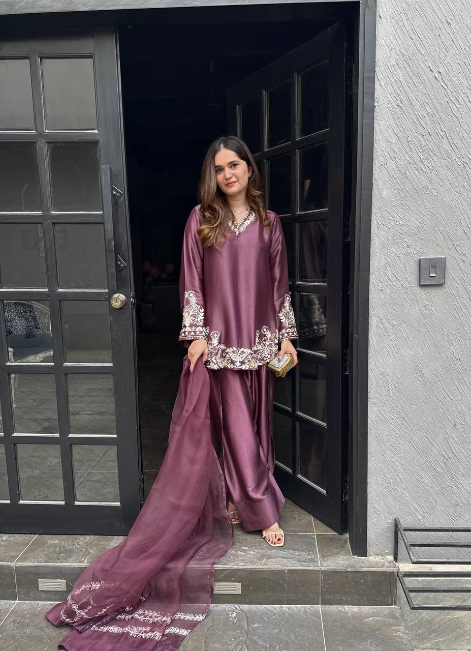 Majestic Aura: Woman in Purple Captivates at the Doorway