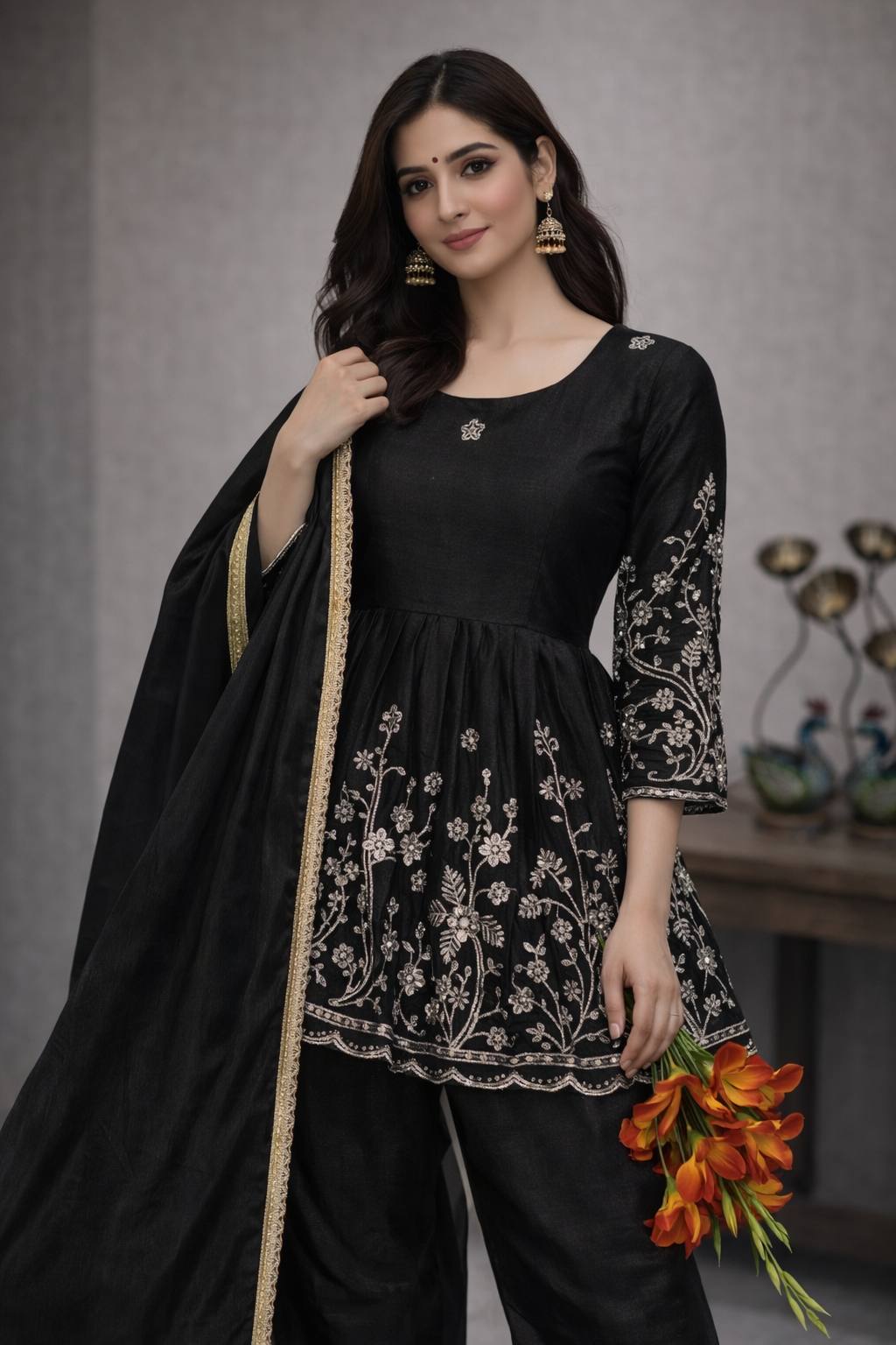 Women’s Ivory Party Wear Anarkali Dress Set