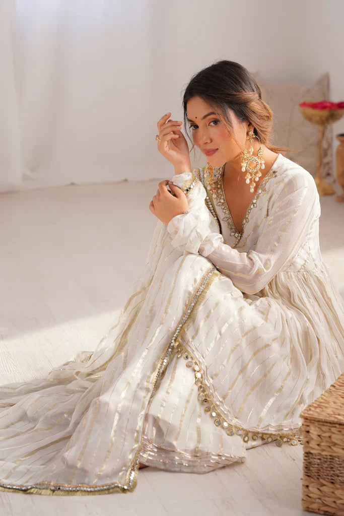 Mal Chanderi Mirror Work Sharara Set