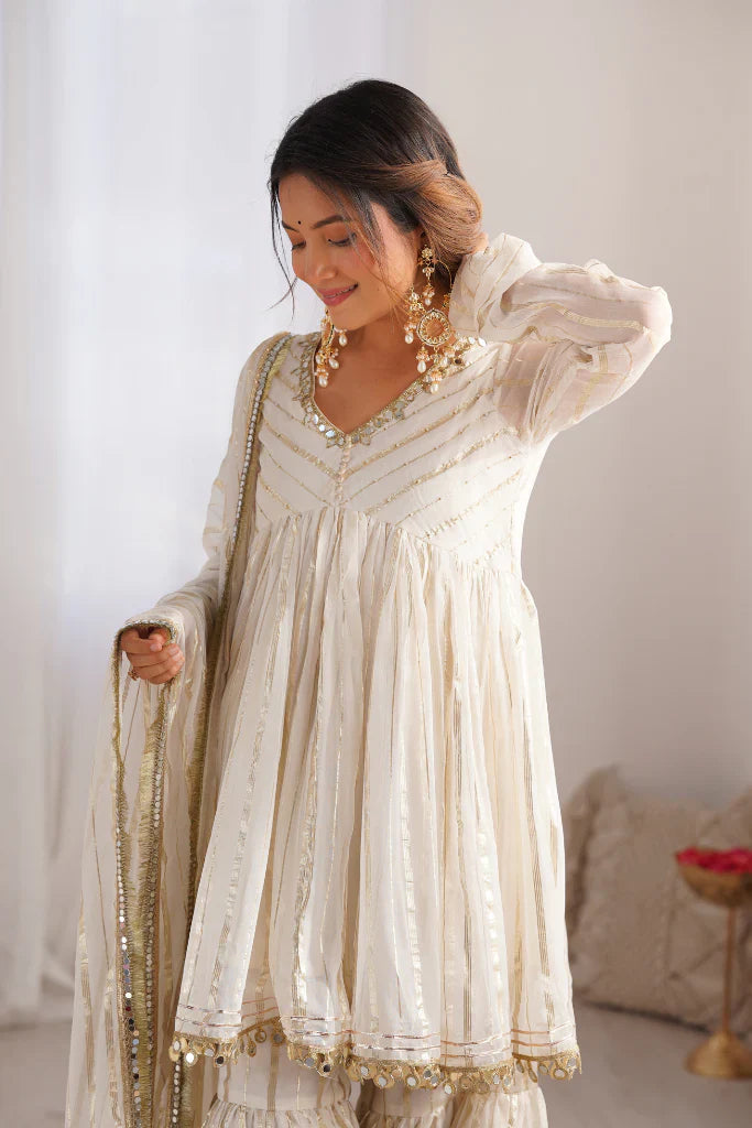 Mal Chanderi Mirror Work Sharara Set