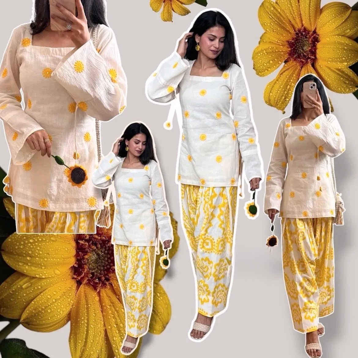 Sunshine Bloom Embroidered Kurta Palazzo Set