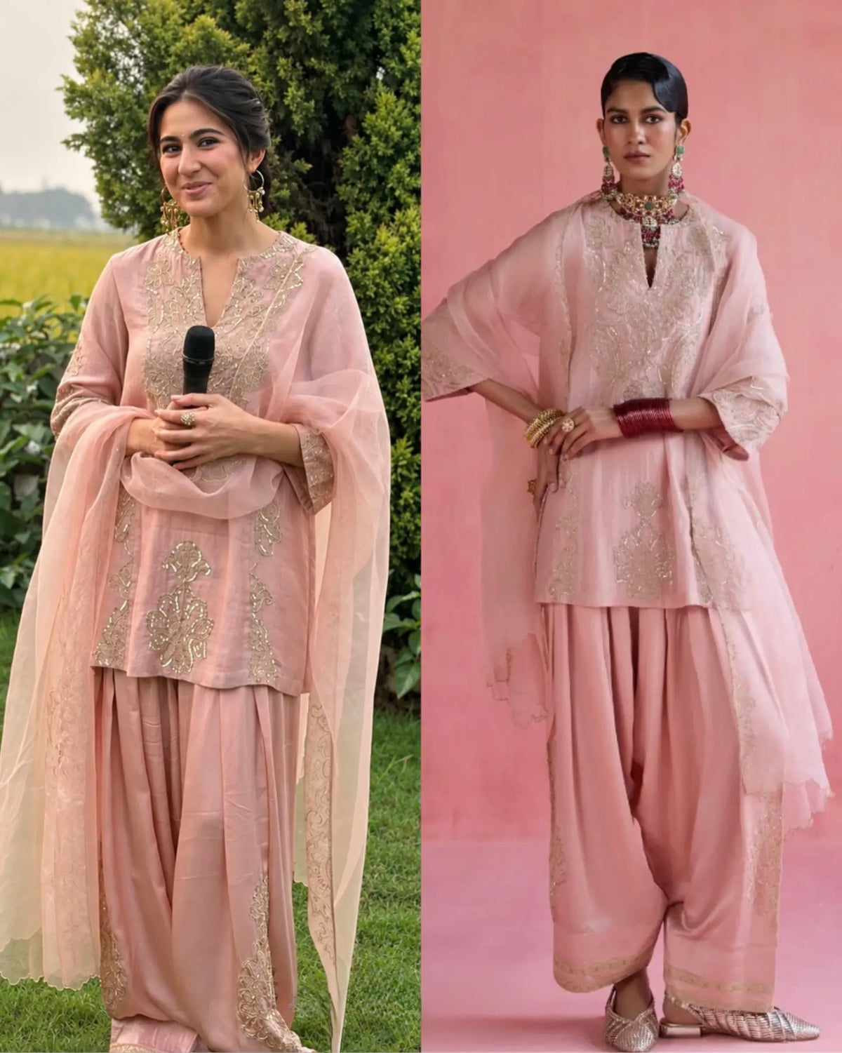 Dusty Pink Embroidered Pakistani Suit with Palazzo & Dupatta | Designer Festive Wear