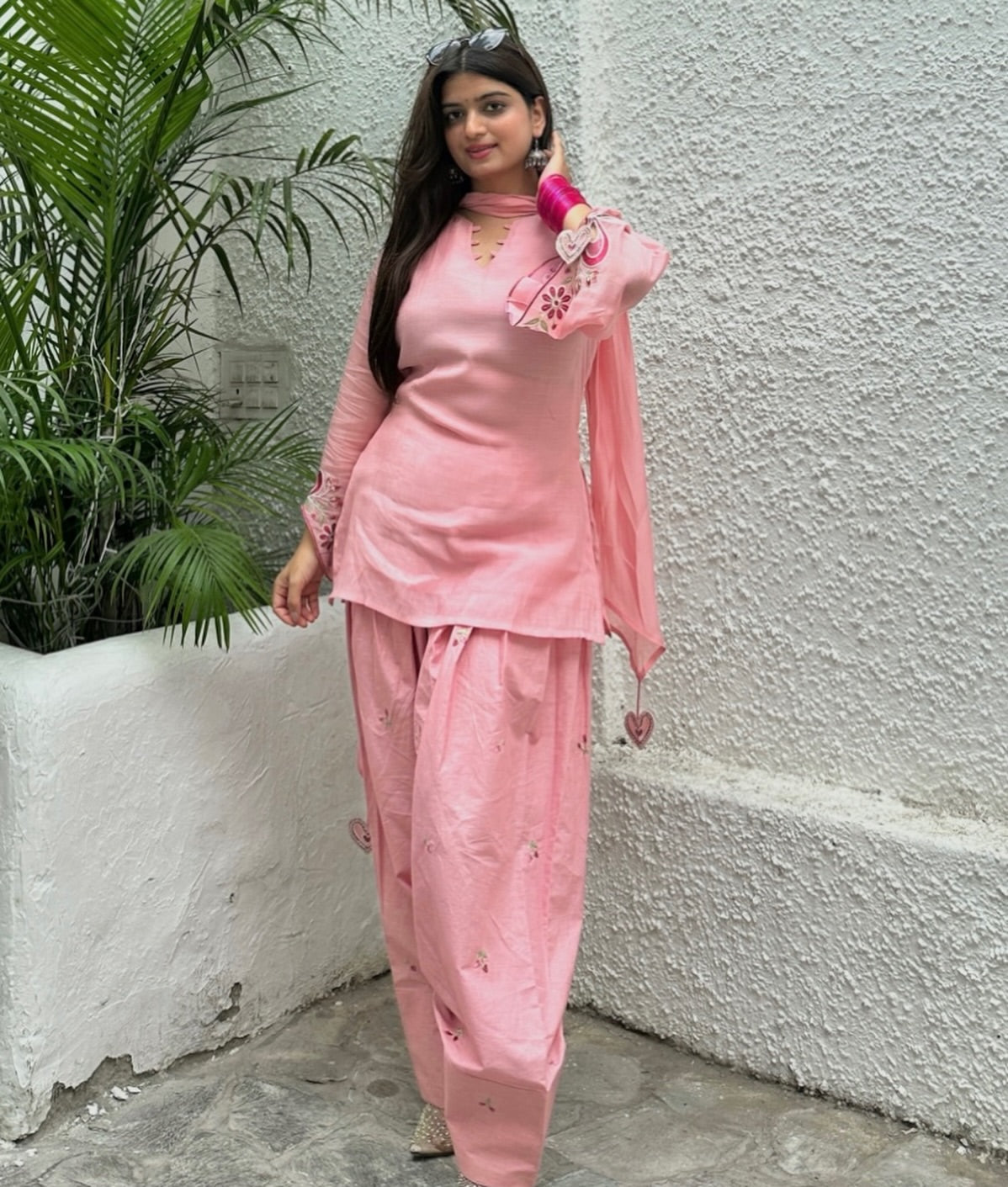 Blush Pink Embroidered Cotton Suit Set with Dupatta