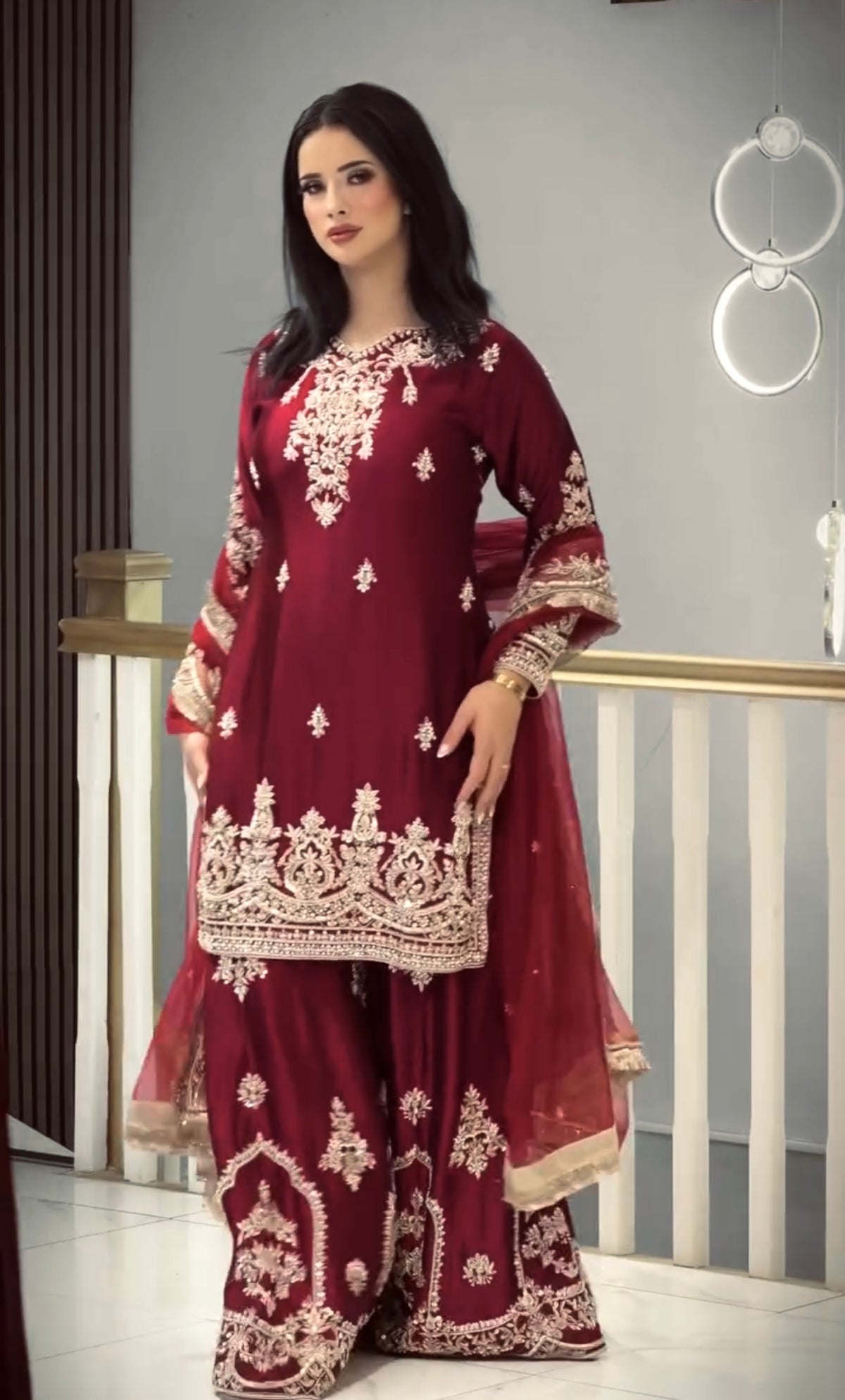 Wine Maroon Embroidered Sharara Suit with Designer Dupatta | Premium Festive Wear