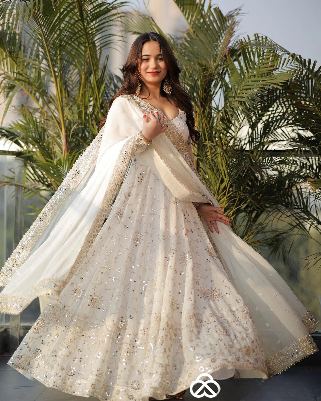 White Designer Anarkali Suit