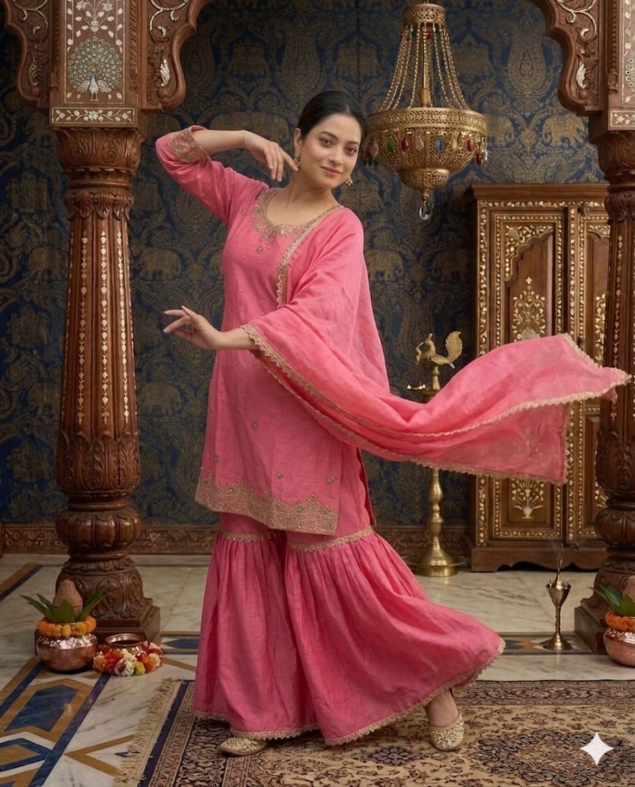 Punjabi Phulkari Inspired Festive Sharara Suit