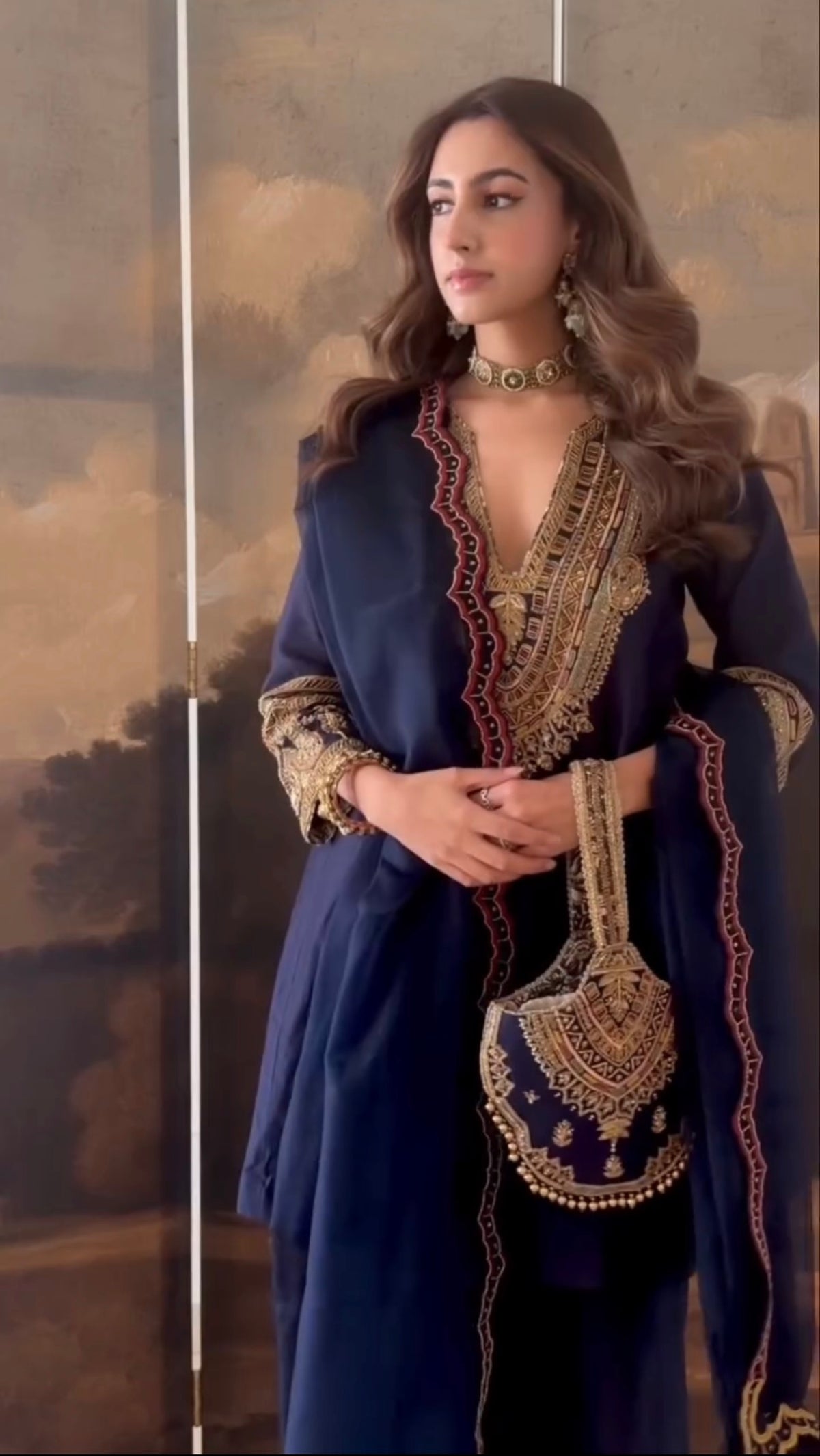 Blue Pakistani Suit with Intricate Embroidered Neckline
