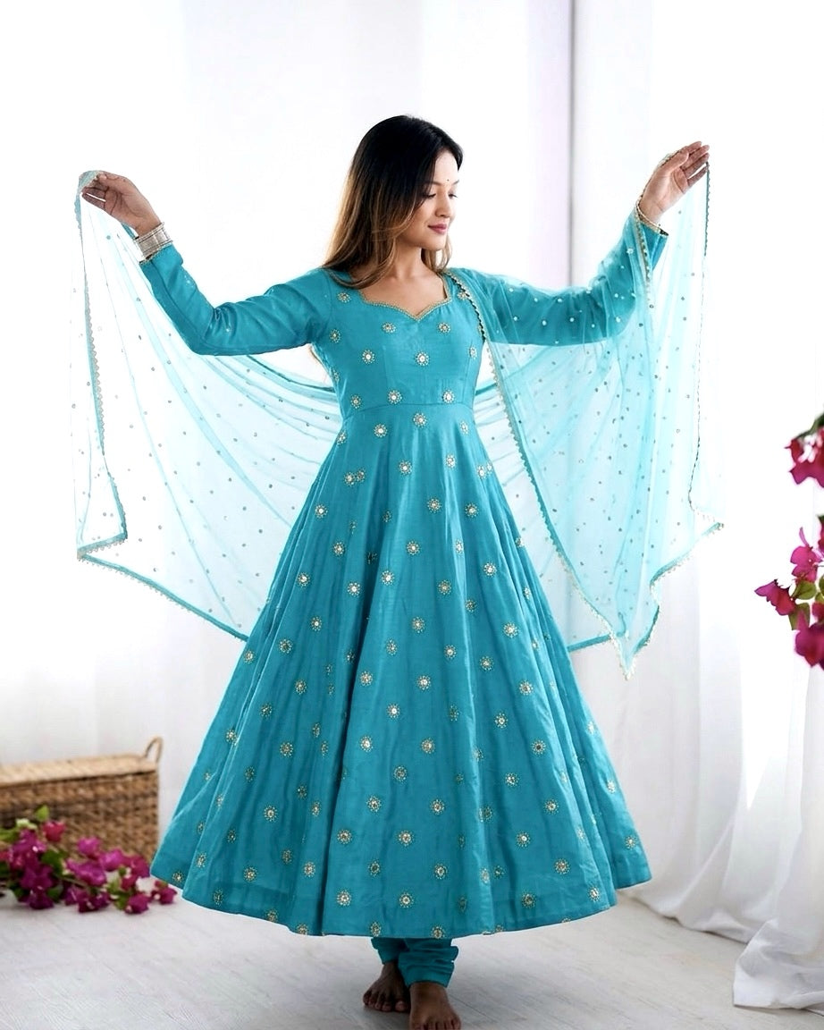 Elegant Aqua Blue Anarkali Suit with Dupatta