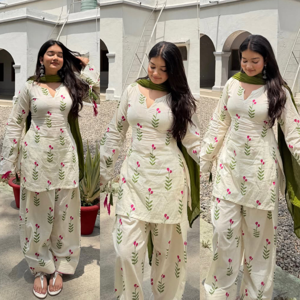 Olive Garden Cotton Kurta Patiala Ensemble