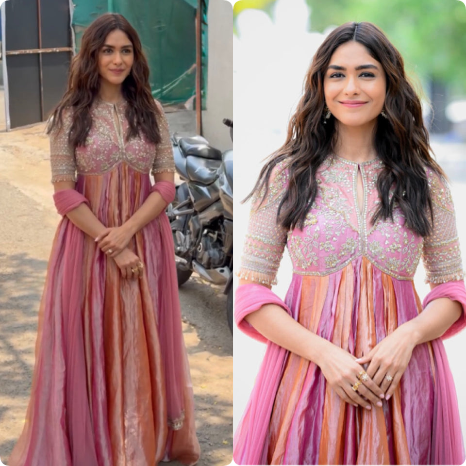 Rose Pink Floral Embroidered Multicolor Anarkali Suit Set