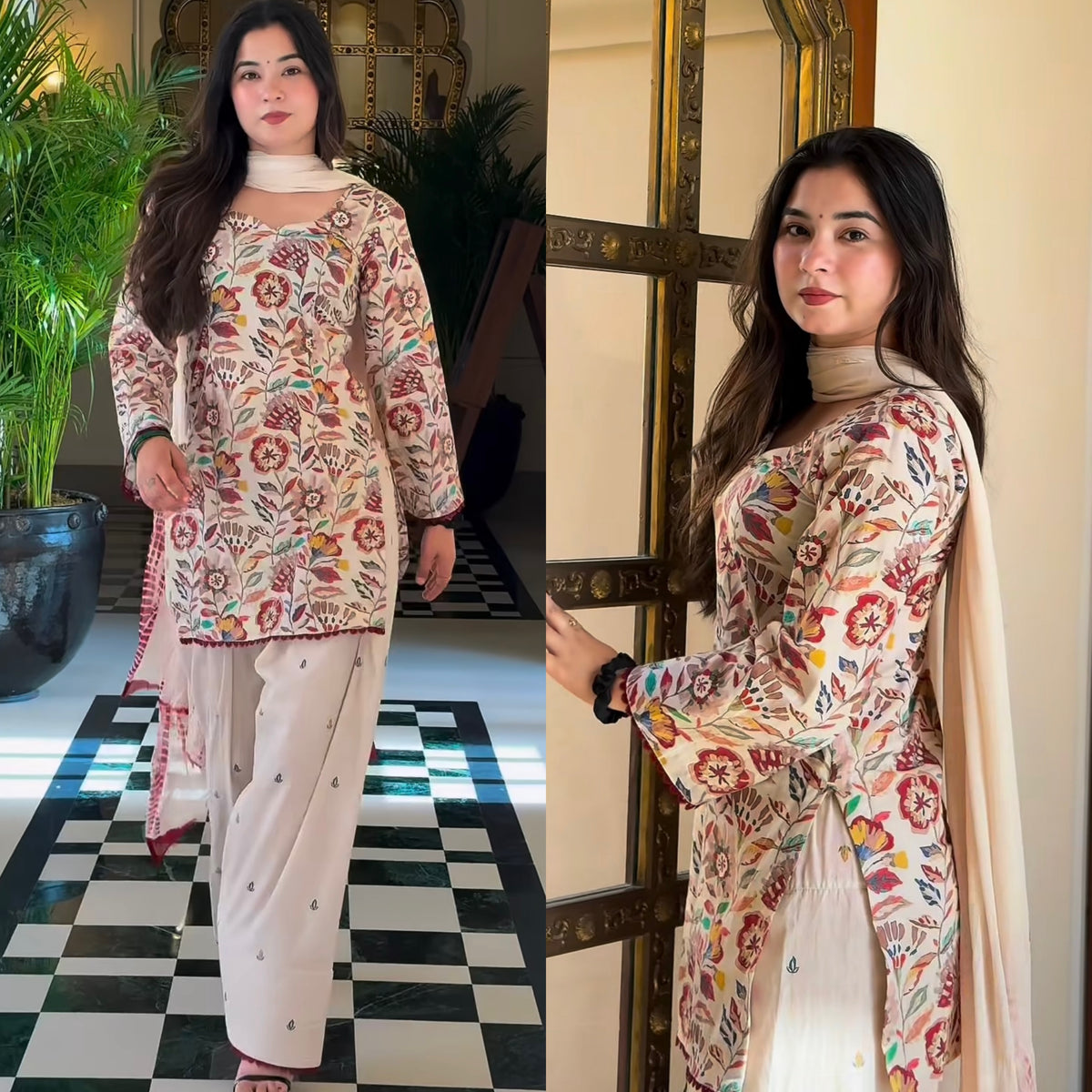 Ivory Garden Floral Printed Patiala Suit Set