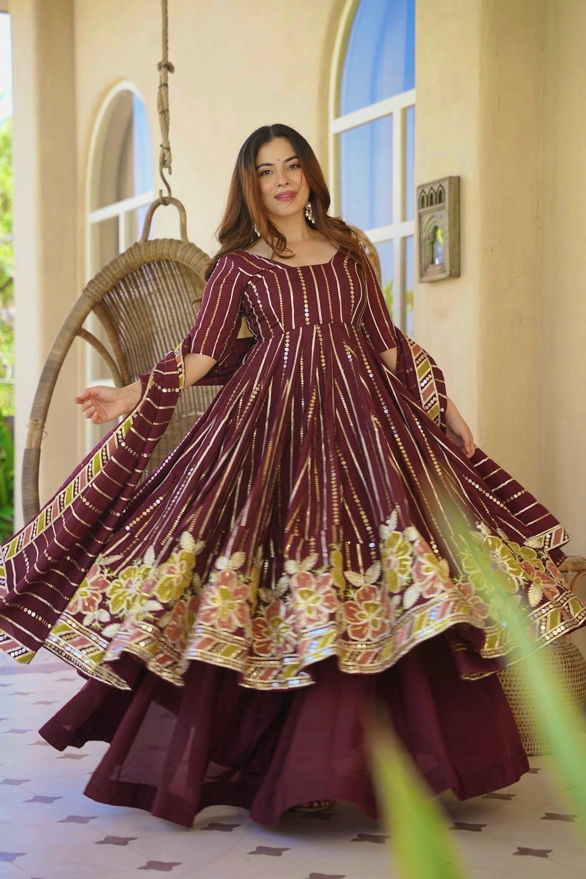 Shahi Maroon Embroidered Anarkali