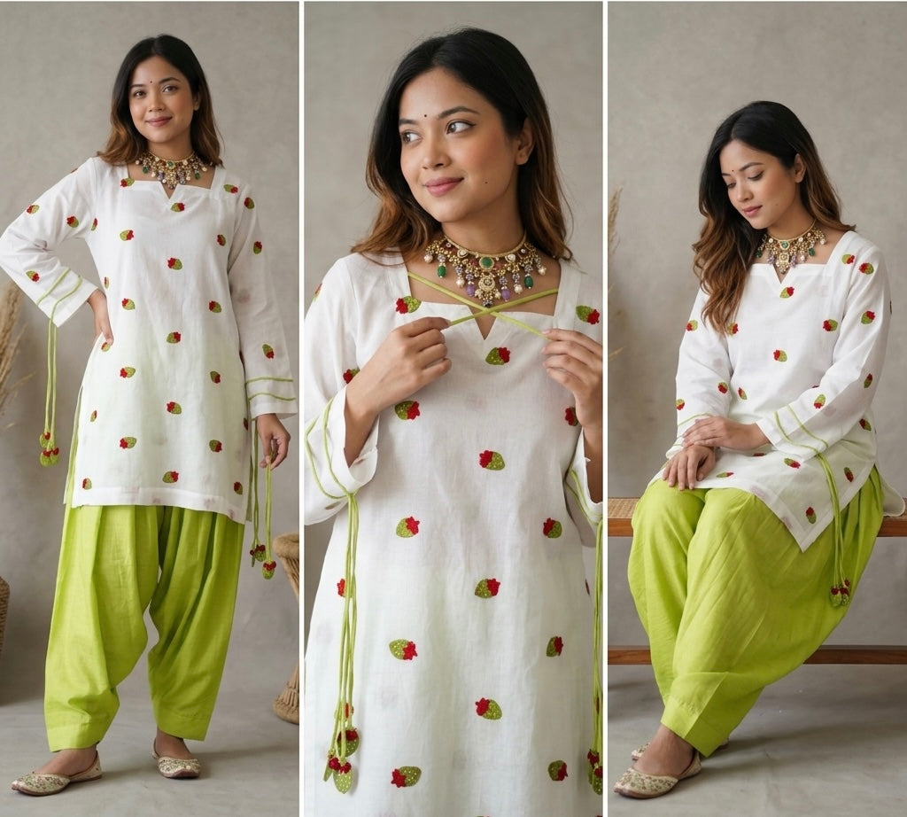 Lime Blossom Cotton Farshi Patiala Suit Set