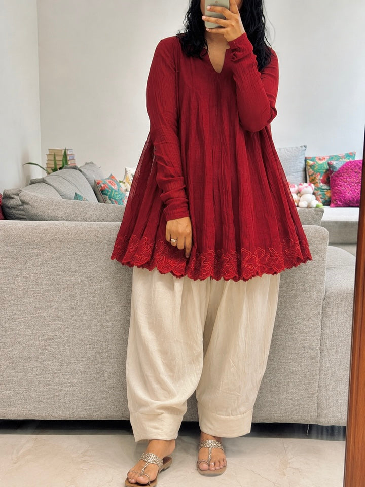 Women's Flared Embroidered Kurta Pant Suit Set
