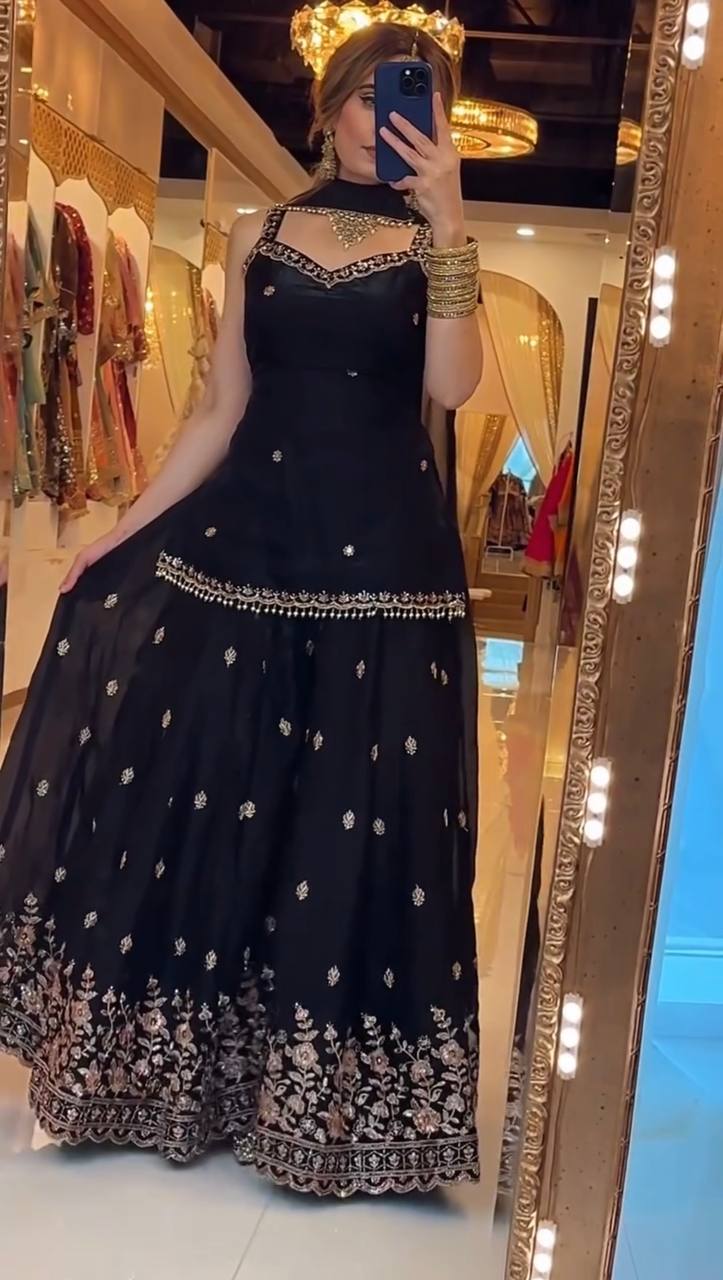 Luxury Black Gota Patti Sharara Set for Women