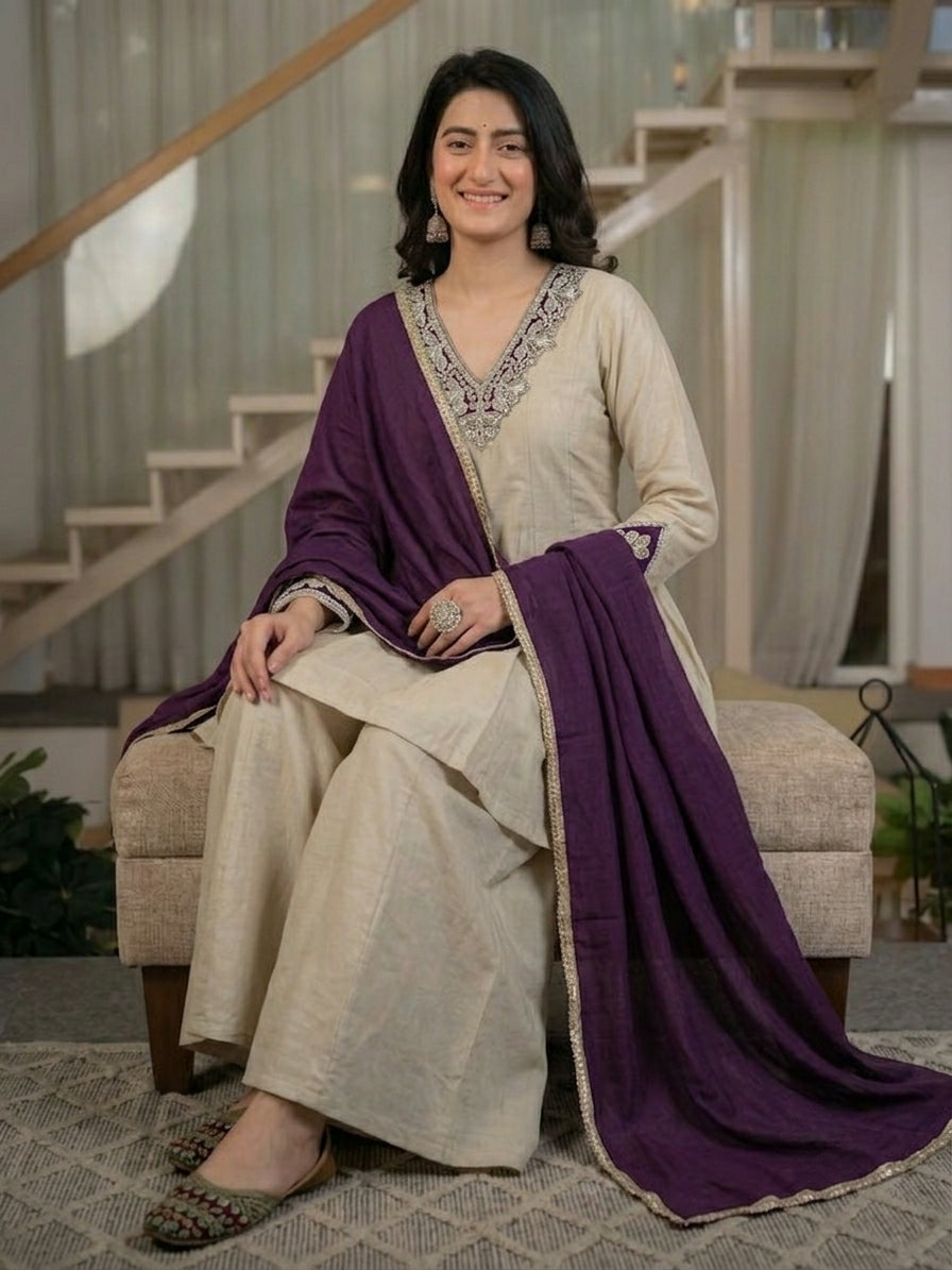Ivory Elegance with Royal Purple