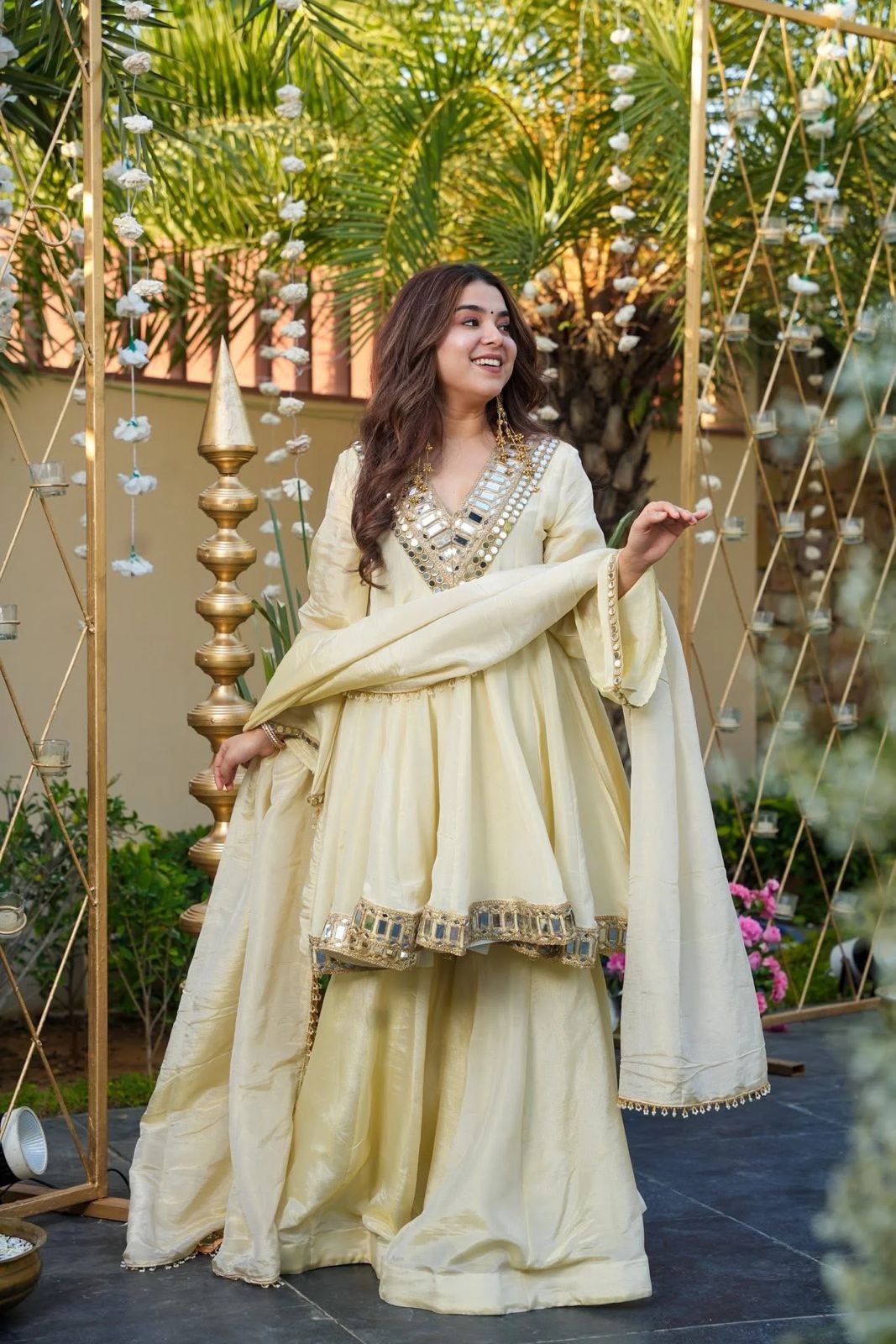 Luxury Cosmos Silk Anarkali Suit with Sharara and Dupatta