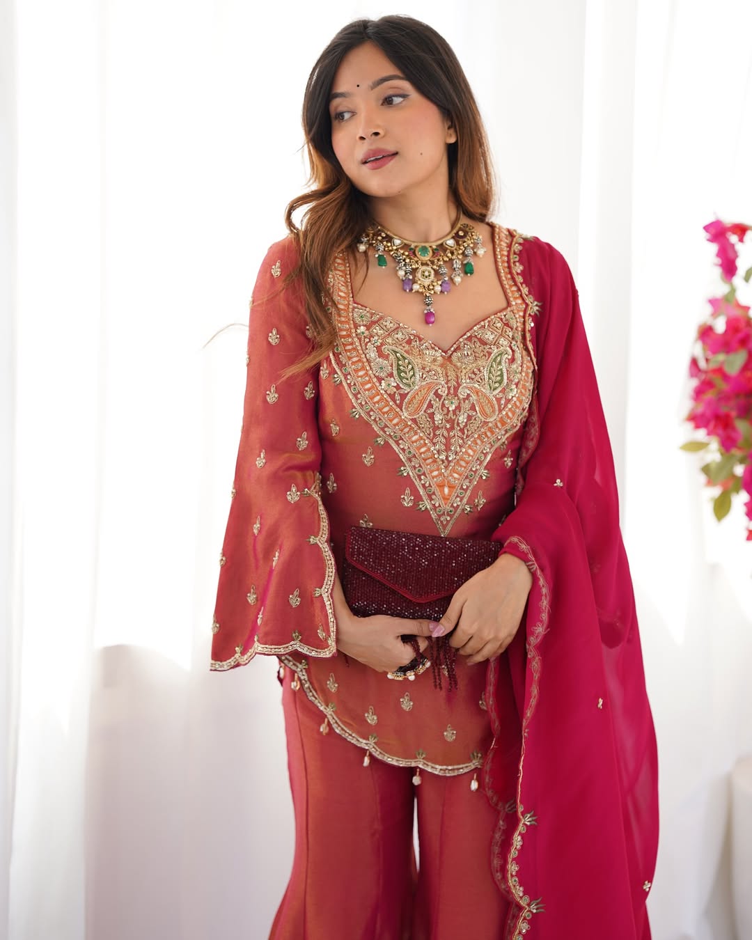 Premium Simar Silk Embroidery Sharara Set