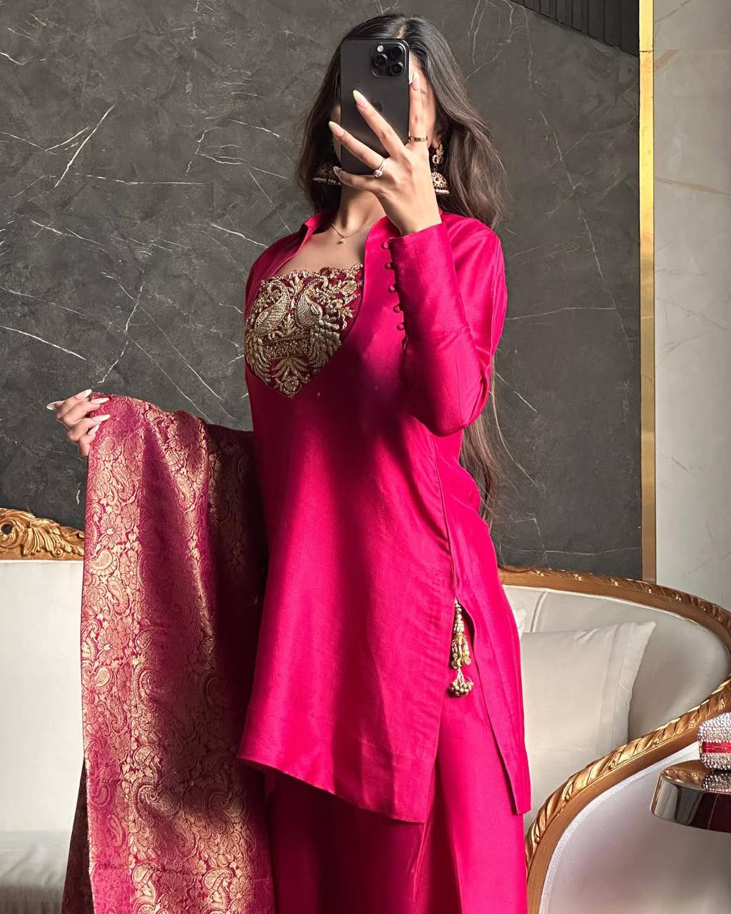 Pink Embroidered Suit Set