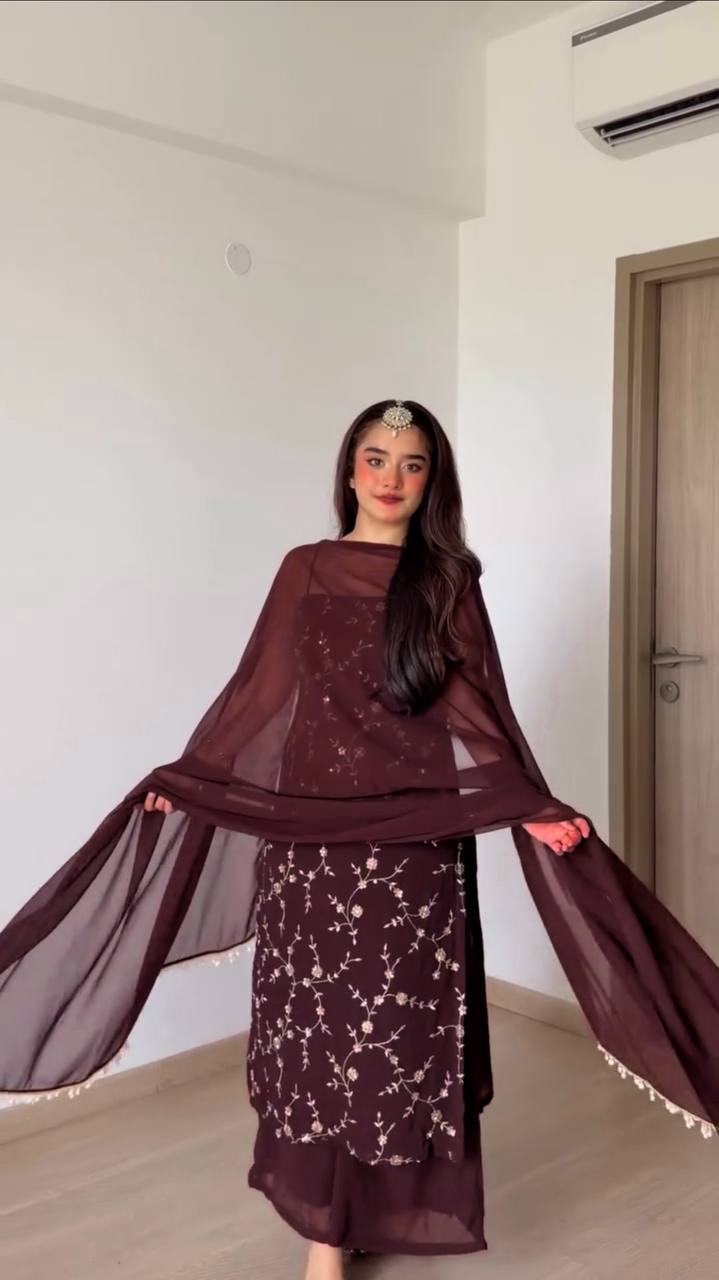 Royal Burgundy Floral Embroidered Anarkali Suit Set