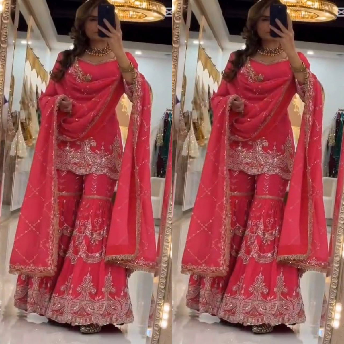 Traditional Red Festive Wear with Heavy Zari Work