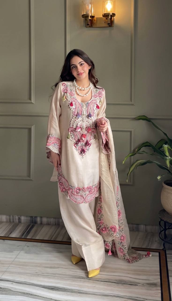 Kashmiri Embroidered Straight Kurta Palazzo Set