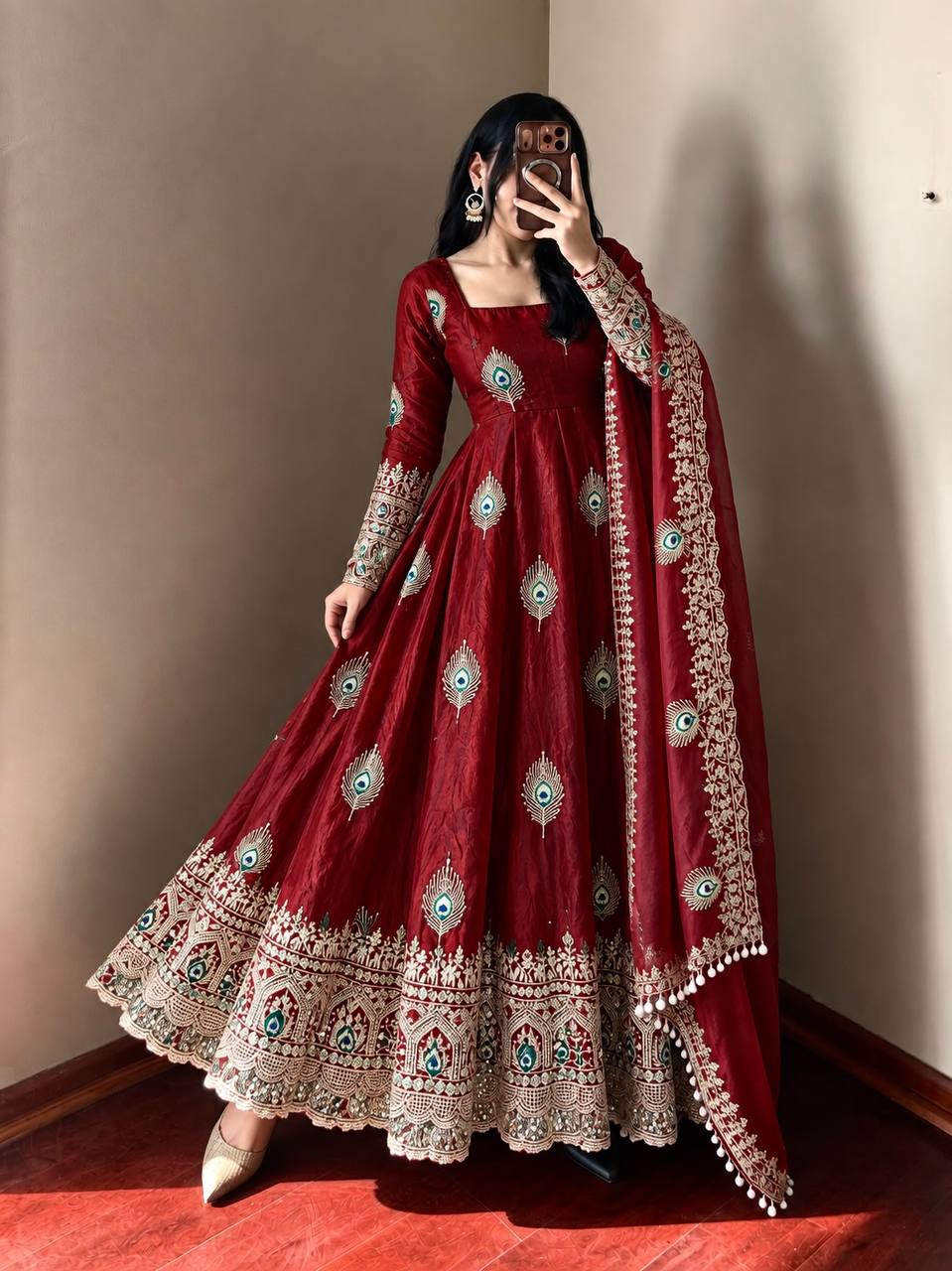 Ivory Lotus Elegance Embroidered Anarkali Suit Set