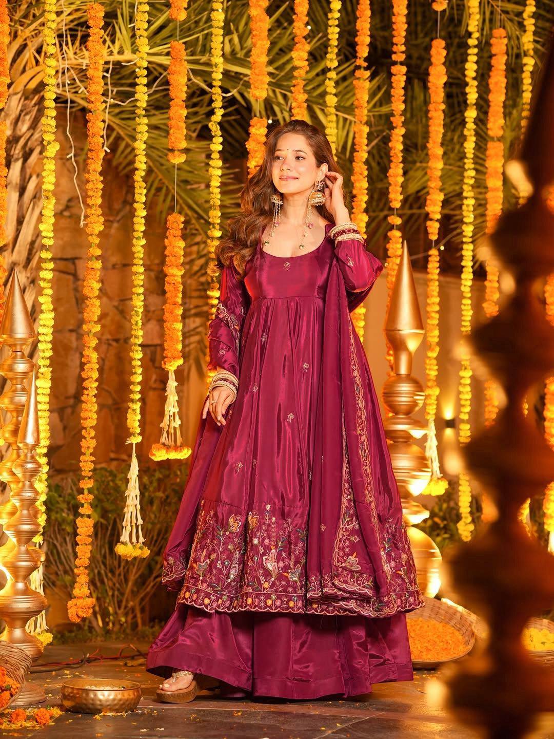 Royal Wine Traditional Anarkali Ensemble