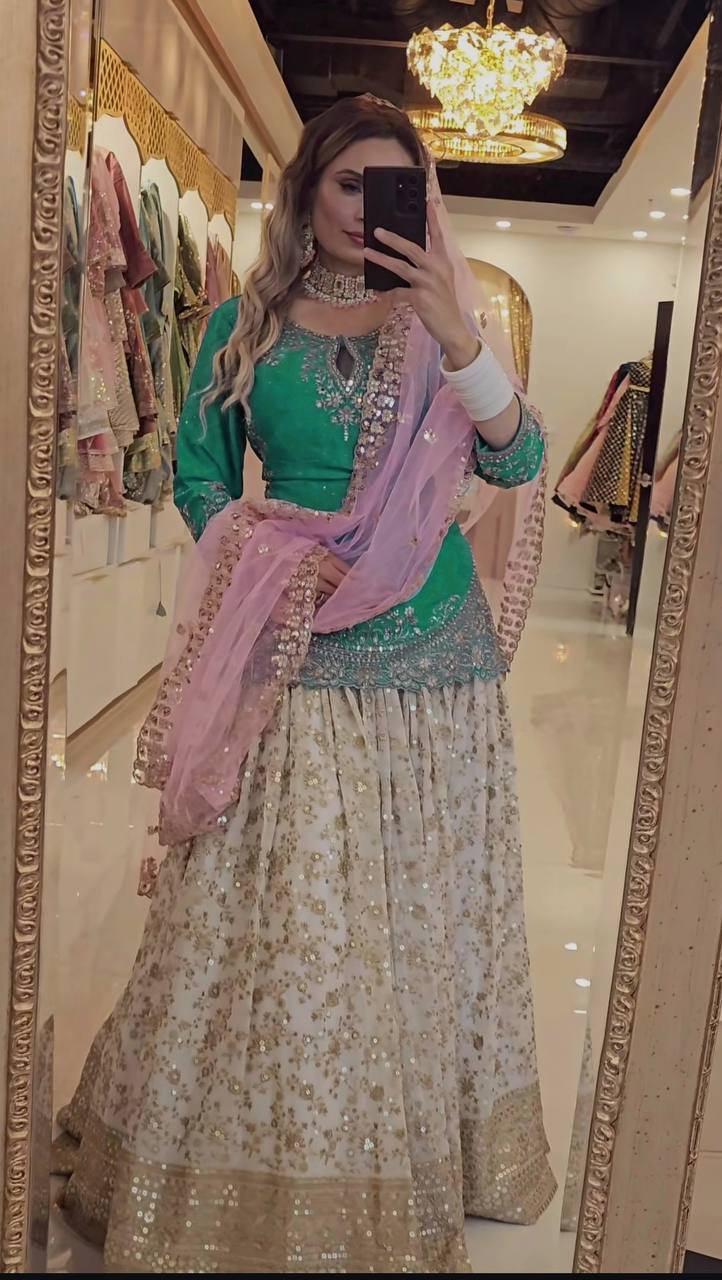 Ethereal Elegance: The Enchanting Blue and Pink Lehenga for the Modern Woman's Grand Affair