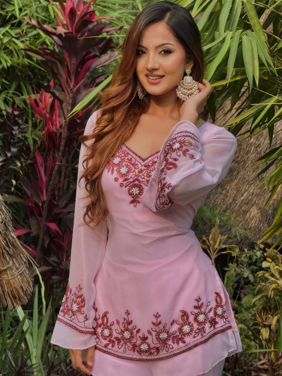 Pastel Pink Embroidered Suit with Delicate Detailing