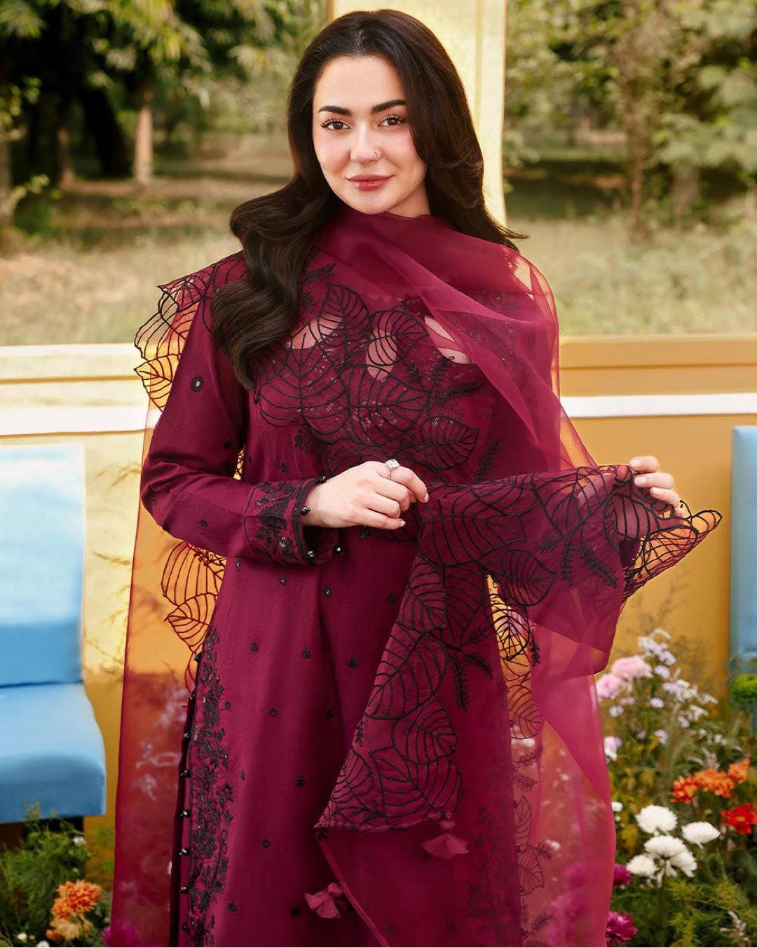 Wine Black Embroidered Straight Suit Set with Designer Dupatta