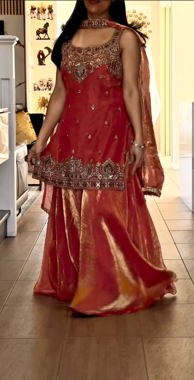 Luxury Zari Embroidered Palazzo Suit Set with Dupatta – Elegant Festive Collection