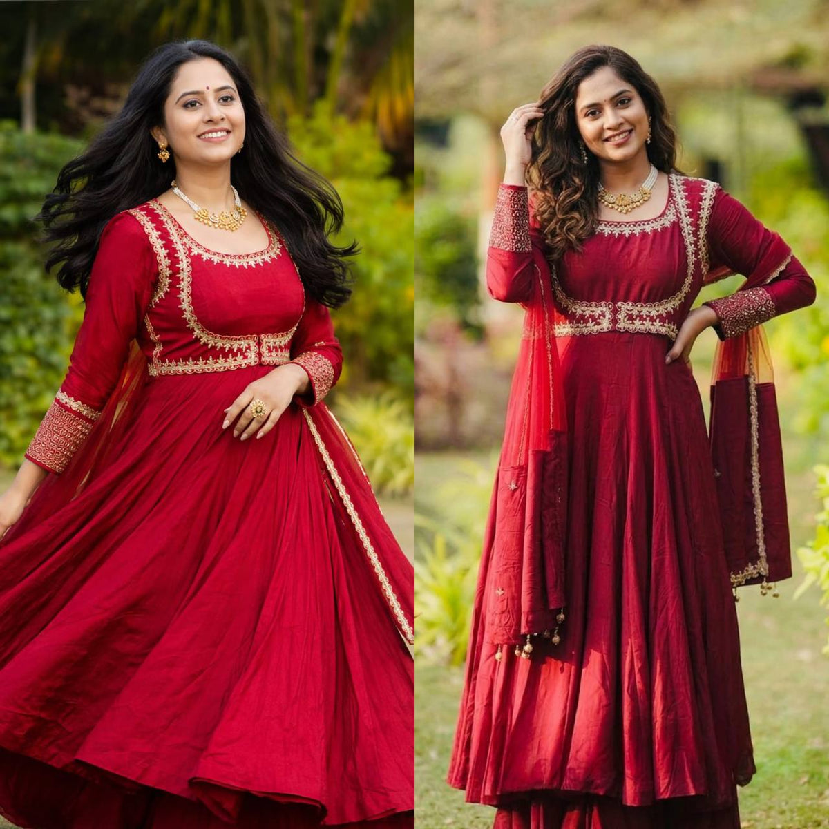 Elegant Red Anarkali Suit with Heavy Golden Embroidery