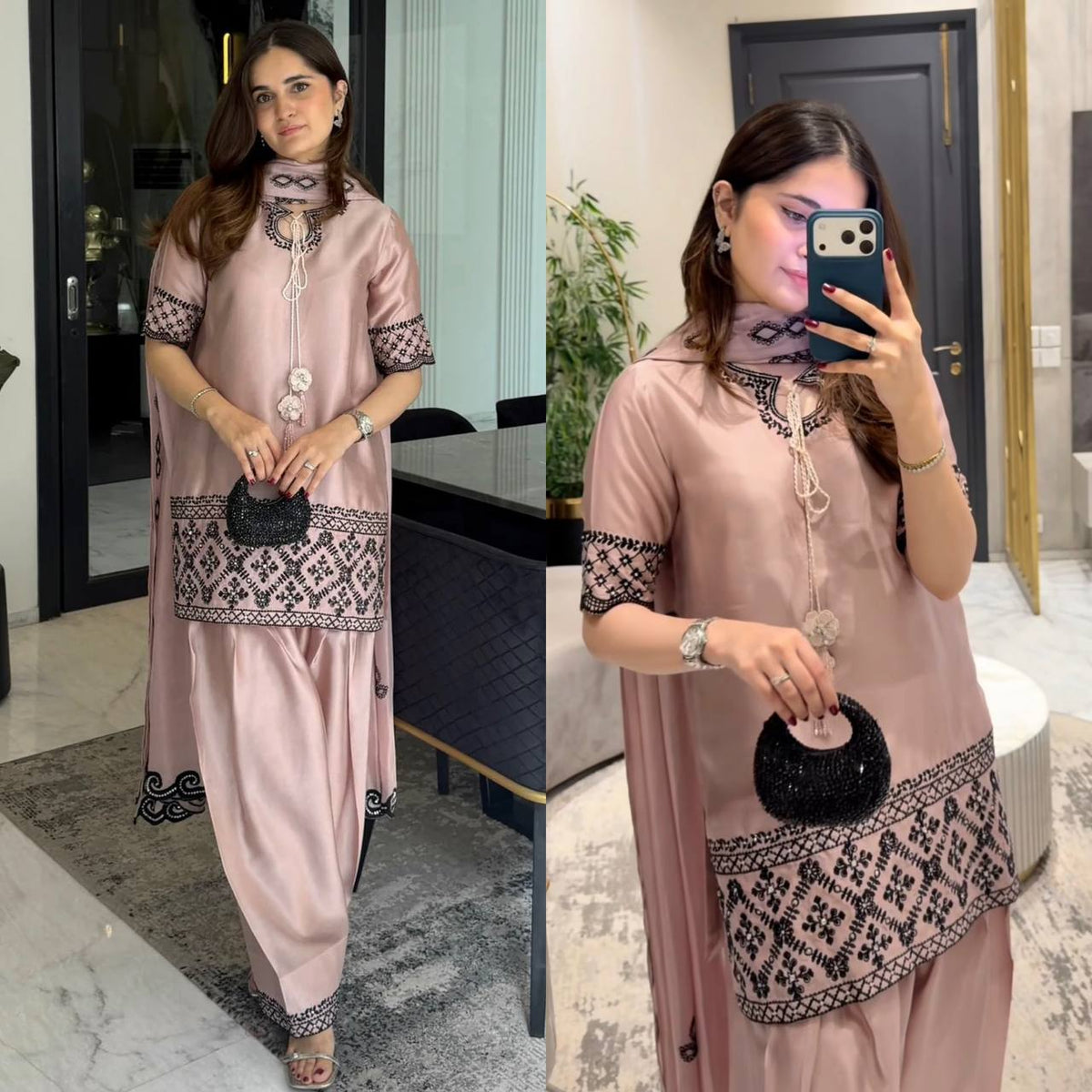 Elegant Dusty Rose Designer Suit Set with Thread Work Detailing