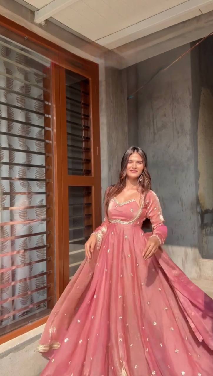 Blush Pink Embroidered Anarkali Suit Set